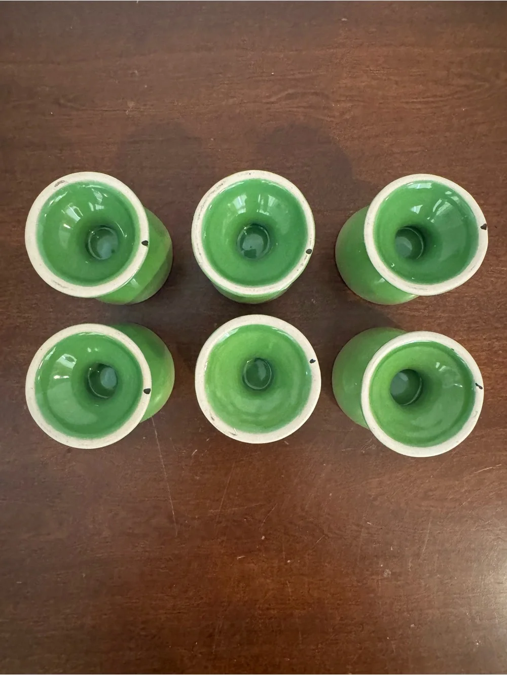 Le Creuset Set of 6 Green Ceramic Egg Cups Palm color